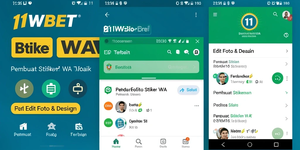 Antarmuka pengguna aplikasi 11WBET untuk membuat stiker WA yang menarik.