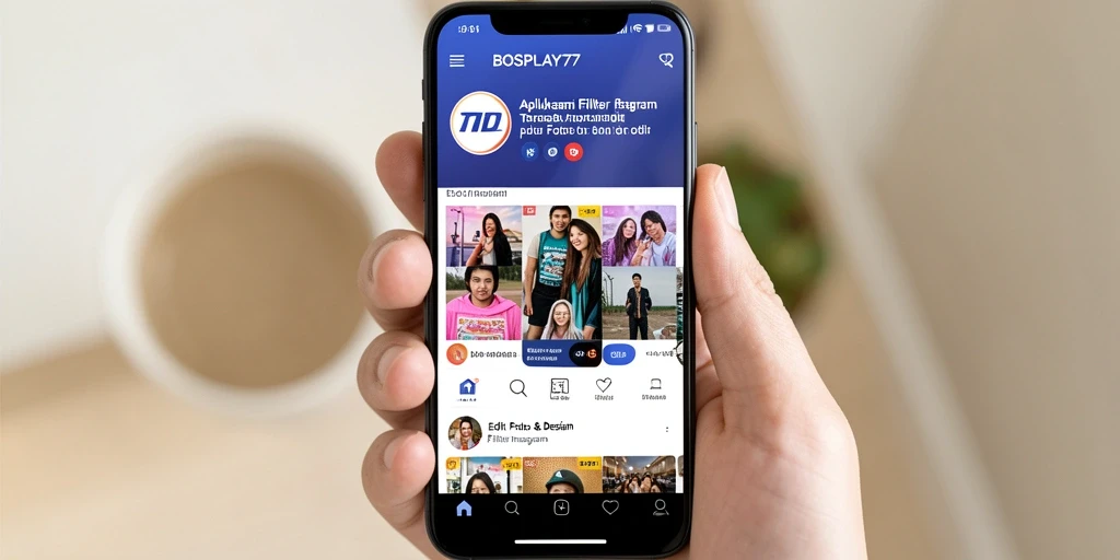 Tampilan antarmuka BOSPLAY77 dengan berbagai filter Instagram.