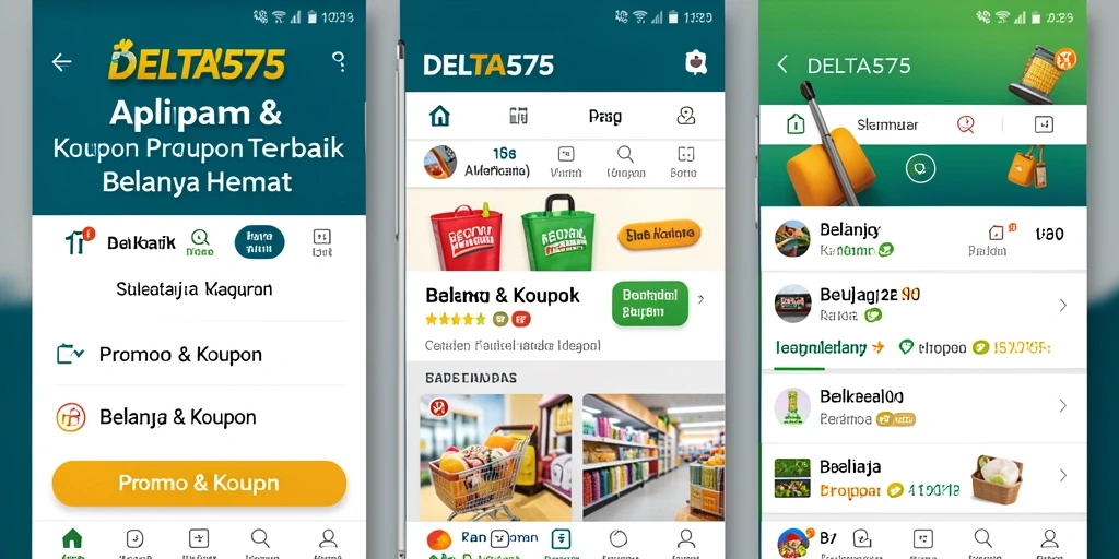 Antarmuka aplikasi DELTA575 dengan berbagai kupon menarik.