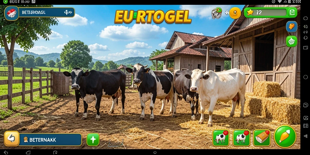 Tampilan antarmuka <strong>EUROTOGEL</strong> menampilkan aktivitas beternak yang seru dan interaktif.