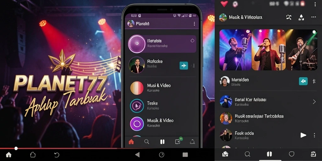 Antarmuka aplikasi PLANET77 yang elegan untuk Karaoke.