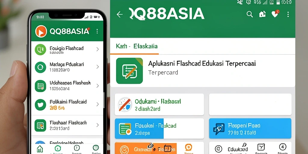 Antarmuka pengguna aplikasi Flashcard QQ88ASIA yang interaktif dan menarik.