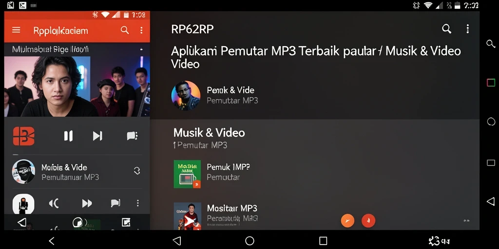Tampilan antarmuka aplikasi Pemutar MP3 RP62RP yang menarik.